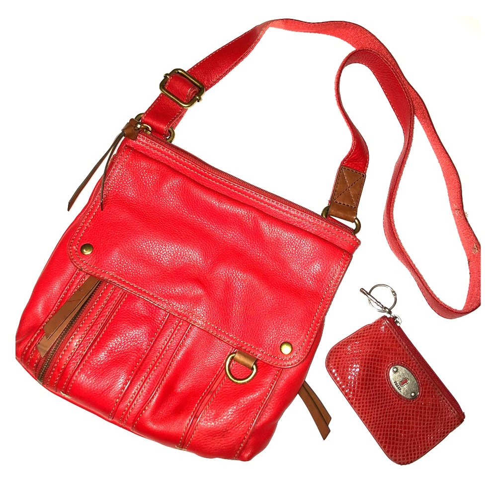 Fossil Cherry Red Leather Crossbody